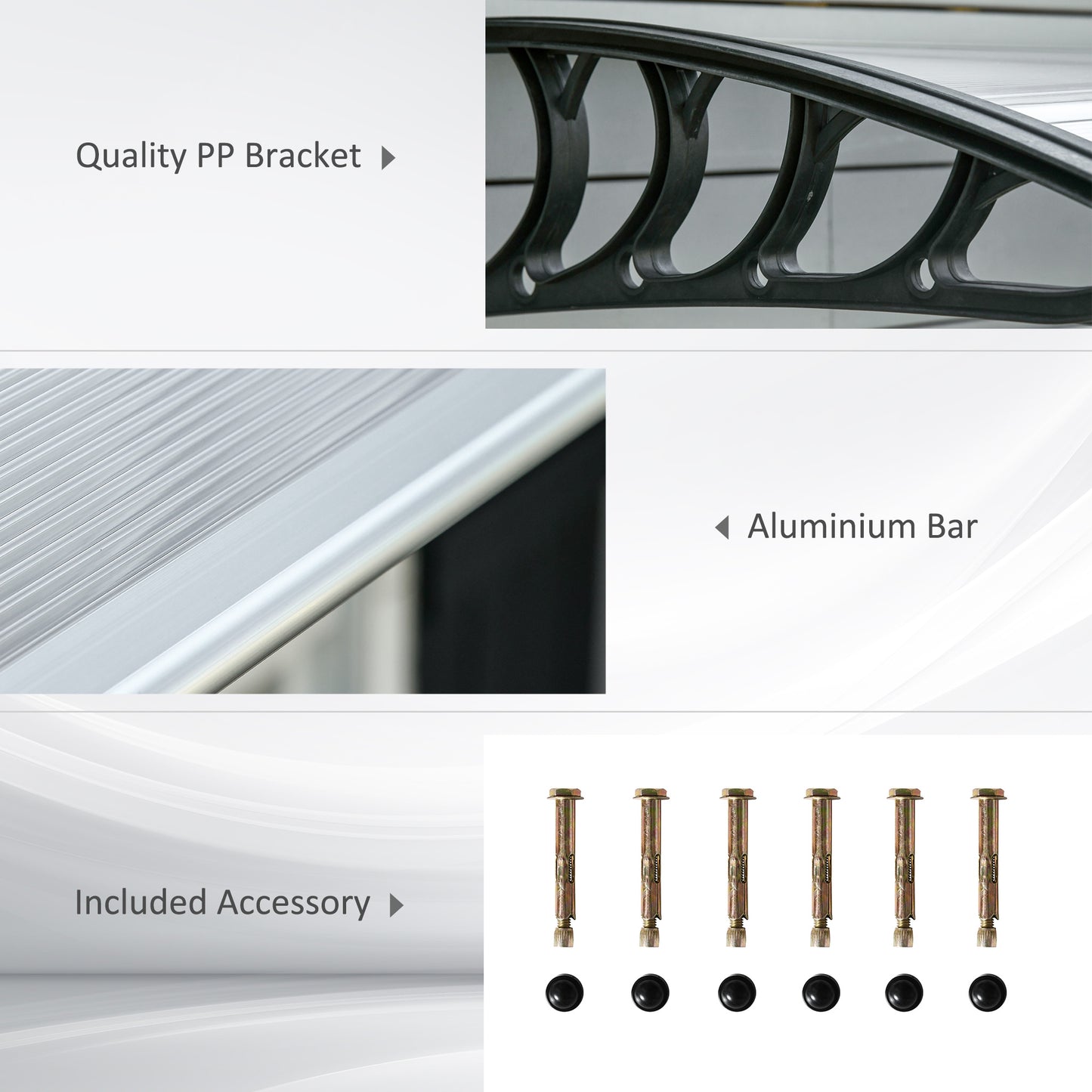 Outsunny Window Awning Door Canopy, Polycarbonate Front Door Outdoor Patio Cover, Sun Shelter, Hollow Sheet for UV, Rain, Snow and Sunlight Protection, Brown, 40" x 80"