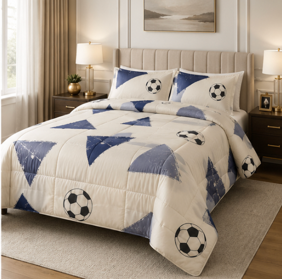 Aarniva Breathable Polyester Comforter Set | King/Queen | 250 GSM | Ultra-Soft & Cozy | Soccer Navy | 5-Piece Set