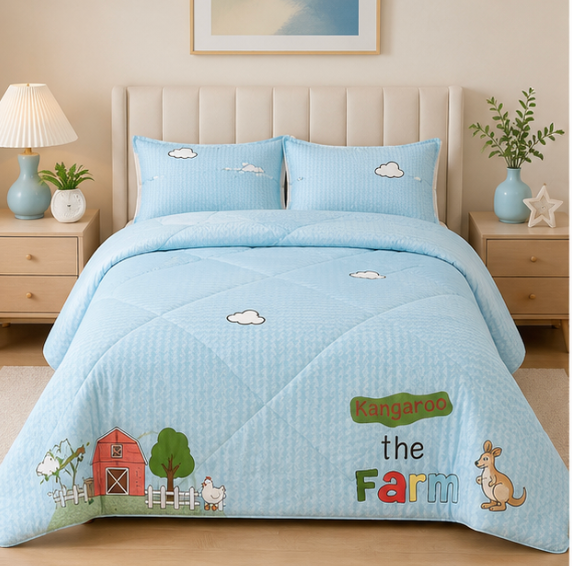 Aarniva Breathable Polyester Comforter Set | King/Queen | 250 GSM | Ultra-Soft & Cozy | Light Blue | 5-Piece Set