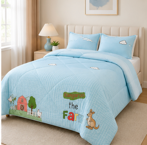 Aarniva Breathable Polyester Comforter Set | King/Queen | 250 GSM | Ultra-Soft & Cozy | Light Blue | 5-Piece Set