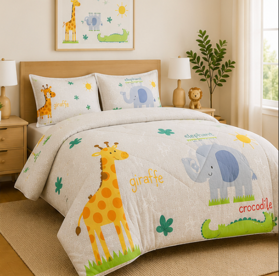 Aarniva Breathable Polyester Comforter Set | King/Queen | 250 GSM | Ultra-Soft & Cozy | Pastel Garden | 5-Piece Set