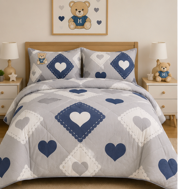 Aarniva Breathable Polyester Comforter Set | King/Queen | 250 GSM | Ultra-Soft & Cozy | Sweet Hearts | 5-Piece Set