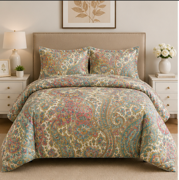 Aarniva Breathable Polyester Comforter Set | King/Queen | 250 GSM | Ultra-Soft & Cozy | Pastel Paisley | Includes 2 Pillow Covers