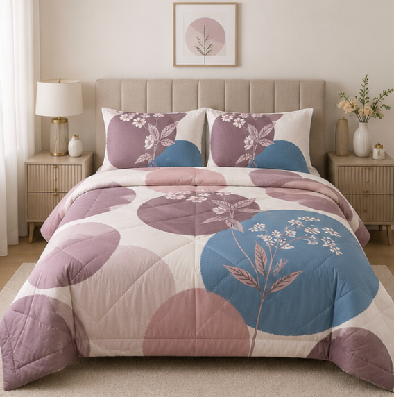 Aarniva Breathable Polyester Comforter Set | King/Queen | 250 GSM | Ultra-Soft & Cozy | Soft Floral | 5-Piece Set