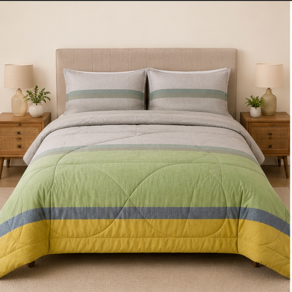 Aarniva Breathable Polyester Comforter Set | King/Queen | 250 GSM | Ultra-Soft & Cozy | Sage Horizon | 5-Piece Set