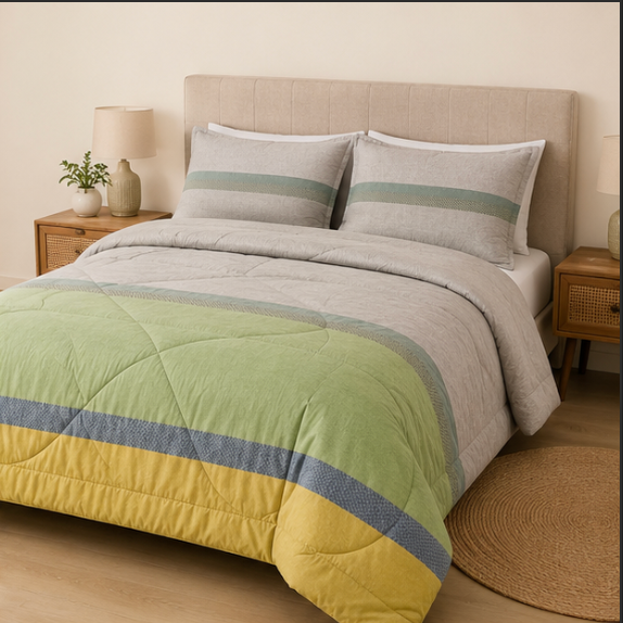 Aarniva Breathable Polyester Comforter Set | King/Queen | 250 GSM | Ultra-Soft & Cozy | Sage Horizon | 5-Piece Set