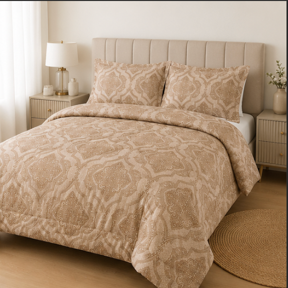 Aarniva Breathable Polyester Comforter Set | King/Queen | 250 GSM | Ultra-Soft & Cozy | Classic Taupe | 5-Piece Set