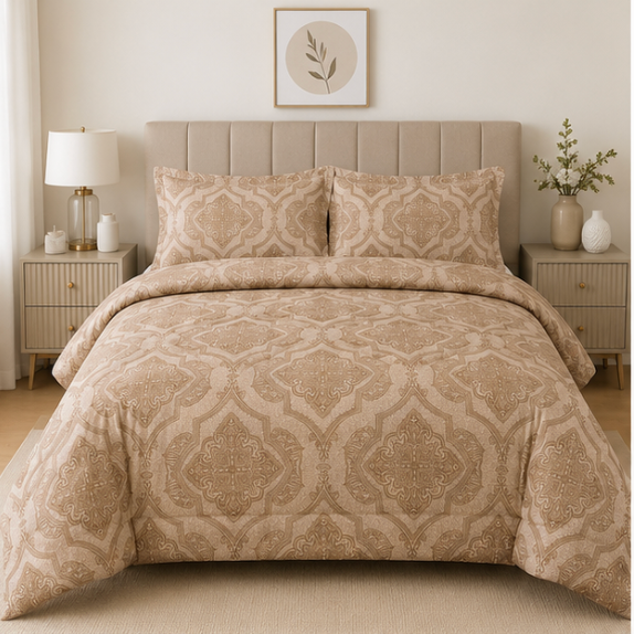 Aarniva Breathable Polyester Comforter Set | King/Queen | 250 GSM | Ultra-Soft & Cozy | Classic Taupe | 5-Piece Set