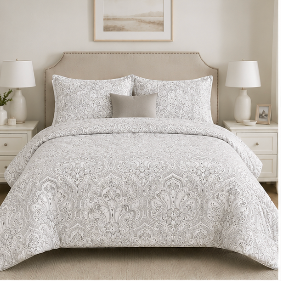 Aarniva Breathable Polyester Comforter Set | King/Queen | 250 GSM | Ultra-Soft & Cozy | Soft Silver | 5-Piece Set