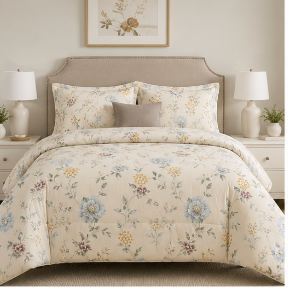 Aarniva Breathable Polyester Comforter Set | King/Queen | 250 GSM | Ultra-Soft & Cozy | Spring Bloom | 5-Piece Set