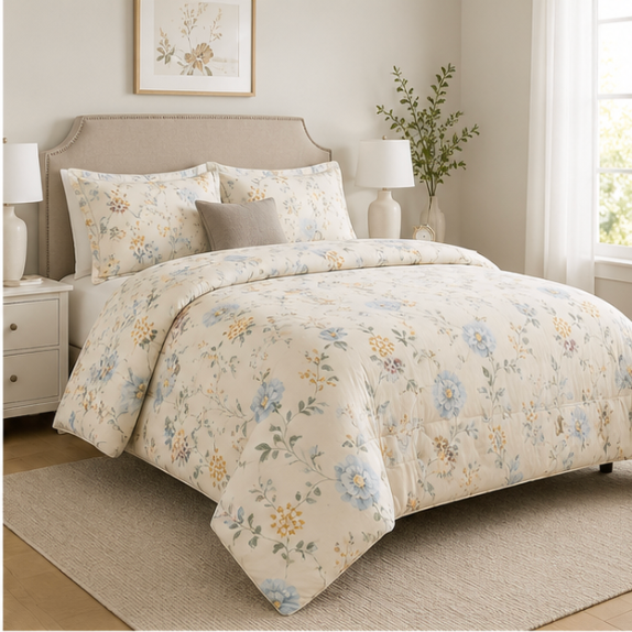 Aarniva Breathable Polyester Comforter Set | King/Queen | 250 GSM | Ultra-Soft & Cozy | Spring Bloom | 5-Piece Set