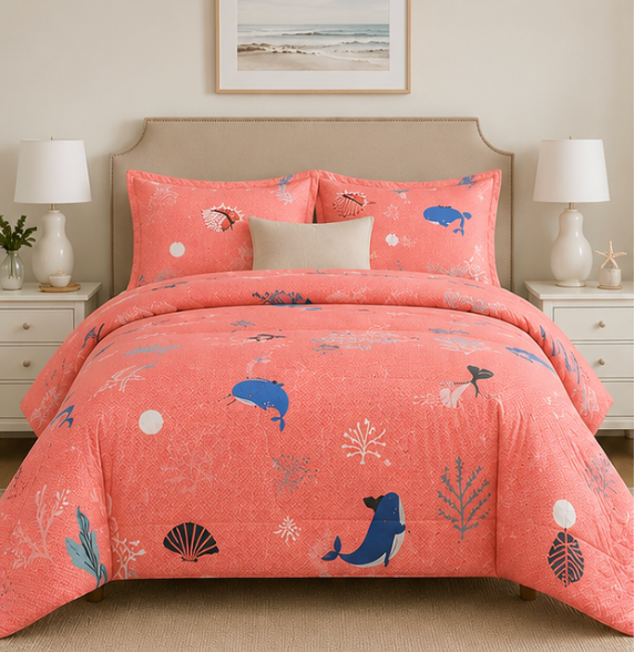 Aarniva Breathable Polyester Comforter Set | King/Queen | 250 GSM | Ultra-Soft & Cozy | Ocean Dream | 5-Piece Set