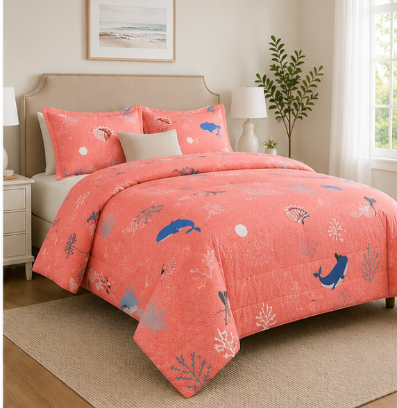 Aarniva Breathable Polyester Comforter Set | King/Queen | 250 GSM | Ultra-Soft & Cozy | Ocean Dream | 5-Piece Set