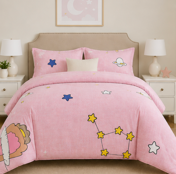 Aarniva Breathable Polyester Comforter Set | King/Queen | 250 GSM | Ultra-Soft & Cozy | Celestial Pink | 5-Piece Set