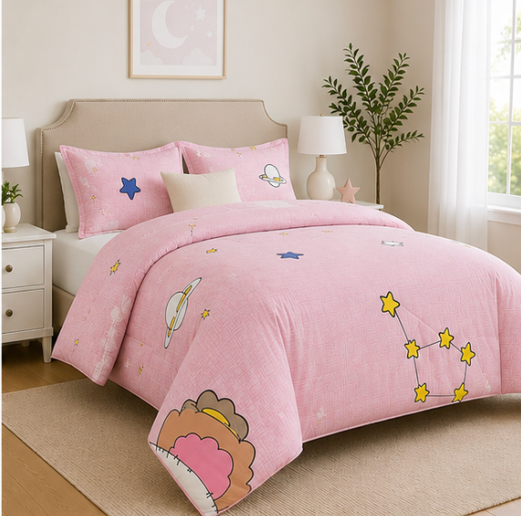 Aarniva Breathable Polyester Comforter Set | King/Queen | 250 GSM | Ultra-Soft & Cozy | Celestial Pink | 5-Piece Set