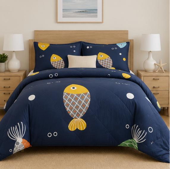 Aarniva Breathable Polyester Comforter Set | King/Queen | 250 GSM | Ultra-Soft & Cozy | Deep Sea | 5-Piece Set
