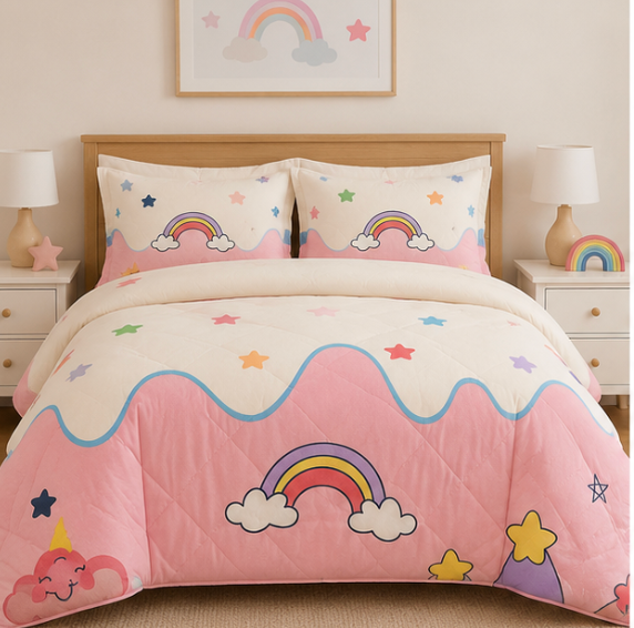 Aarniva Breathable Polyester Comforter Set | King/Queen | 250 GSM | Ultra-Soft & Cozy | Pink Skies | 5-Piece Set
