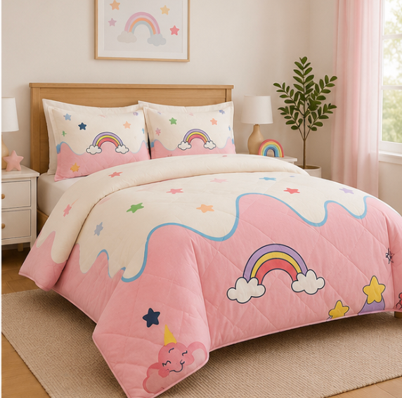 Aarniva Breathable Polyester Comforter Set | King/Queen | 250 GSM | Ultra-Soft & Cozy | Pink Skies | 5-Piece Set