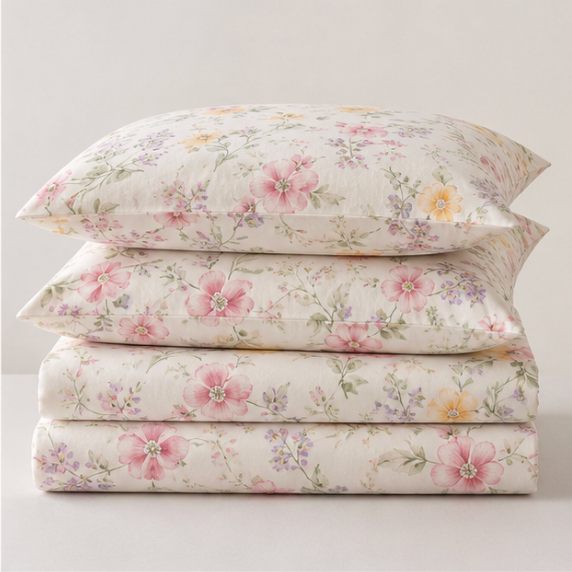 Aarniva Polyester Bedsheet Set | King/Queen | Soft & Breathable | Spring Bloom | 4-Piece Set