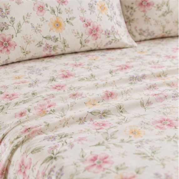 Aarniva Polyester Bedsheet Set | King/Queen | Soft & Breathable | Spring Bloom | 4-Piece Set