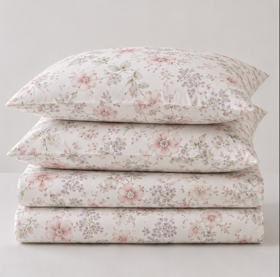 Aarniva Polyester Bedsheet Set | King/Queen | Soft & Breathable | Soft Floral | 4-Piece Set