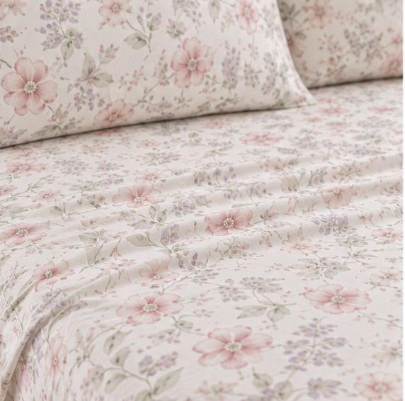 Aarniva Polyester Bedsheet Set | King/Queen | Soft & Breathable | Soft Floral | 4-Piece Set