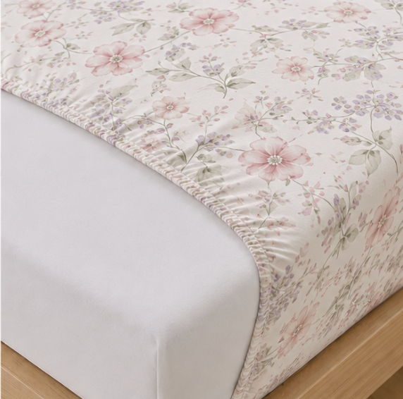Aarniva Polyester Bedsheet Set | King/Queen | Soft & Breathable | Soft Floral | 4-Piece Set