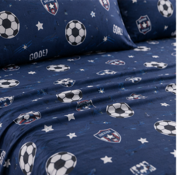 Aarniva Polyester Bedsheet Set | King/Queen | Soft & Breathable | Soccer Navy | 4-Piece Set