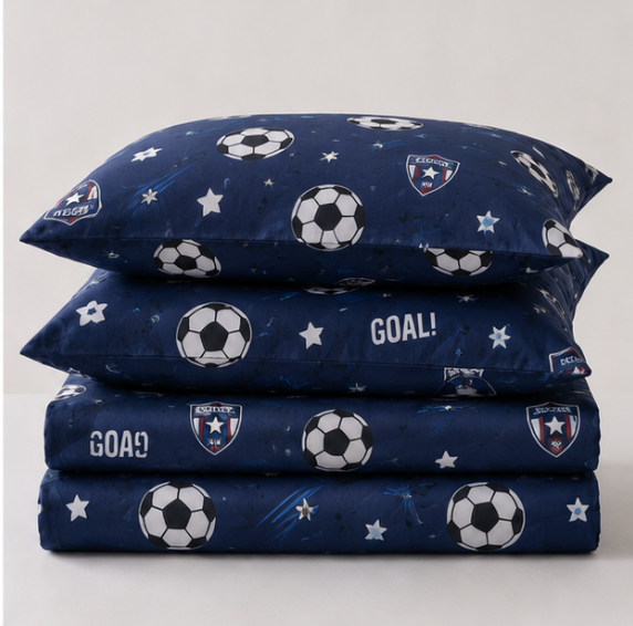 Aarniva Polyester Bedsheet Set | King/Queen | Soft & Breathable | Soccer Navy | 4-Piece Set