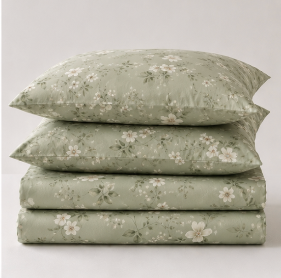 Aarniva Polyester Bedsheet Set | King/Queen | Soft & Breathable | Sage Horizon | 4-Piece Set