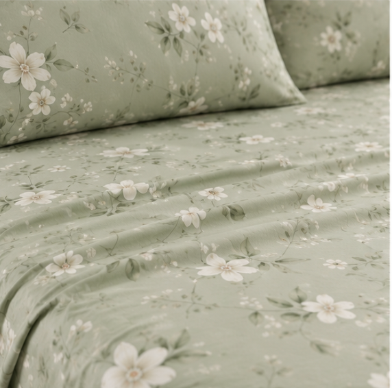Aarniva Polyester Bedsheet Set | King/Queen | Soft & Breathable | Sage Horizon | 4-Piece Set