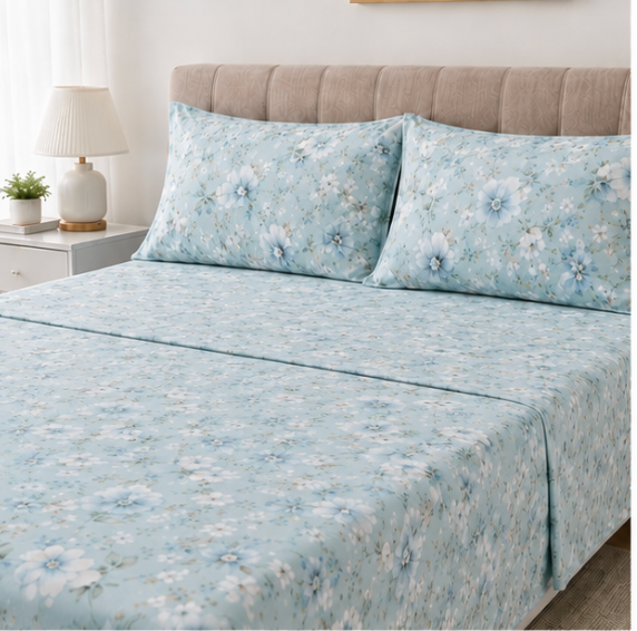 Aarniva Polyester Bedsheet Set | King/Queen | Soft & Breathable | Ocean Dream | 4-Piece Set