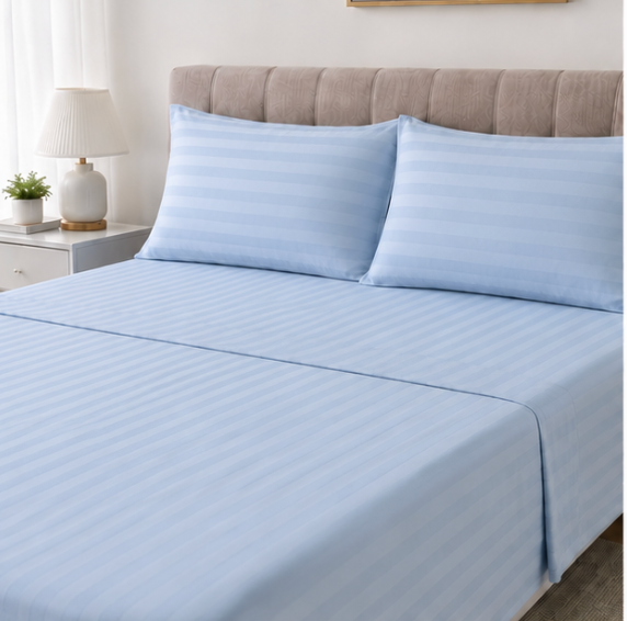Aarniva Polyester Bedsheet Set | King/Queen | Soft & Breathable | Light Blue | 4-Piece Set