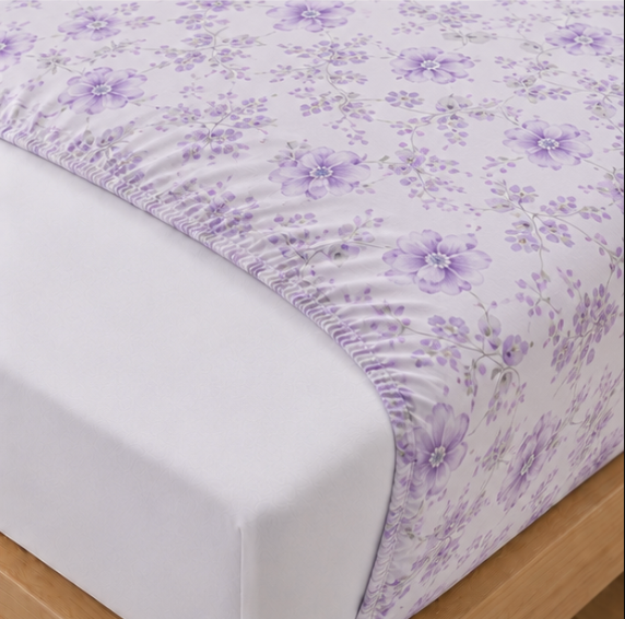 Aarniva Polyester Bedsheet Set | King/Queen | Soft & Breathable | Lavender Bloom | 4-Piece Set