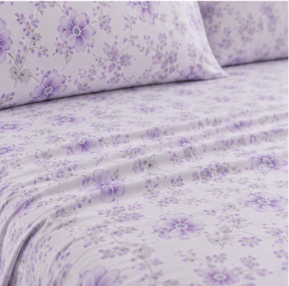 Aarniva Polyester Bedsheet Set | King/Queen | Soft & Breathable | Lavender Bloom | 4-Piece Set