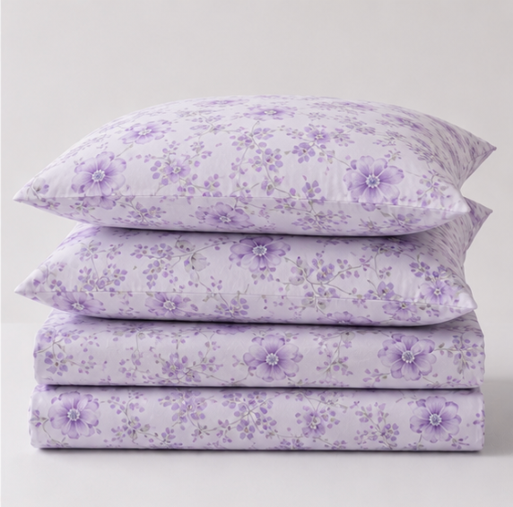 Aarniva Polyester Bedsheet Set | King/Queen | Soft & Breathable | Lavender Bloom | 4-Piece Set