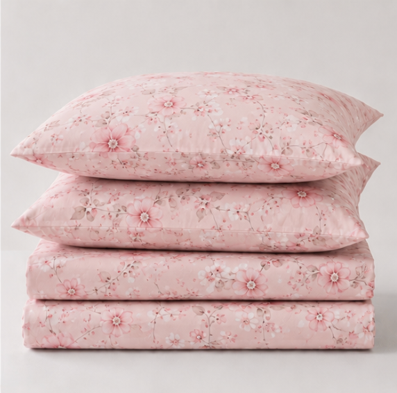 Aarniva Polyester Bedsheet Set | King/Queen | Soft & Breathable | Blush Blossom | 4-Piece Set