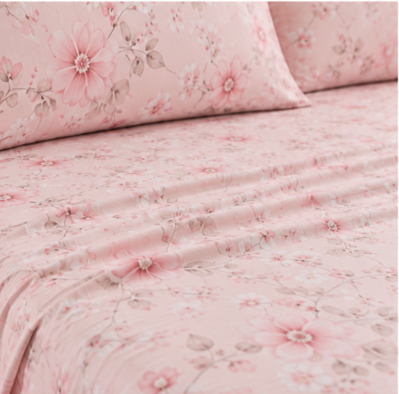 Aarniva Polyester Bedsheet Set | King/Queen | Soft & Breathable | Blush Blossom | 4-Piece Set