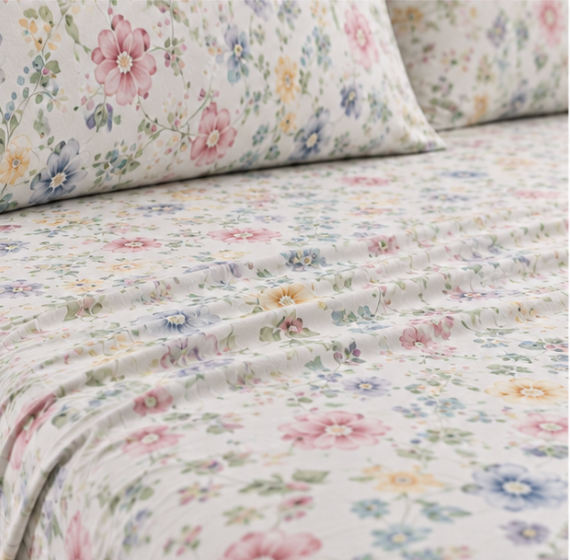 Aarniva Polyester Bedsheet Set | King/Queen | Soft & Breathable | Flower Patch | 4-Piece Set