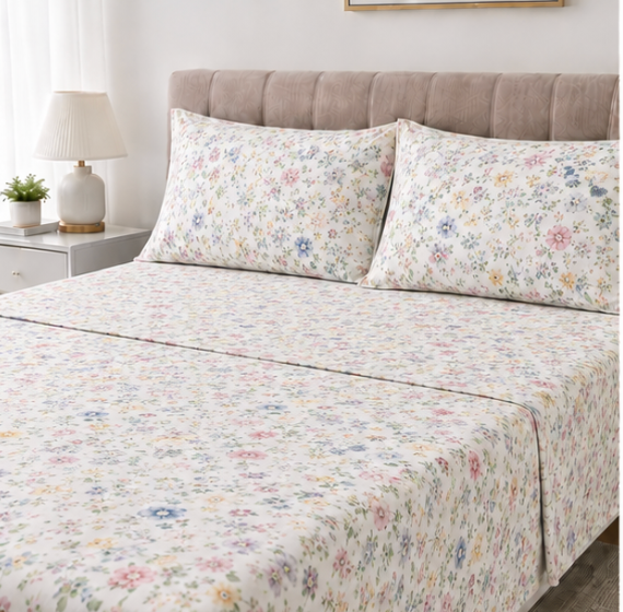 Aarniva Polyester Bedsheet Set | King/Queen | Soft & Breathable | Flower Patch | 4-Piece Set