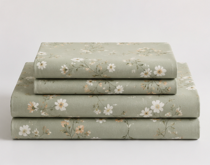 Aarniva Polyester Bedsheet Set | King/Queen | Soft & Breathable | Sage Meadow | 4-Piece Set