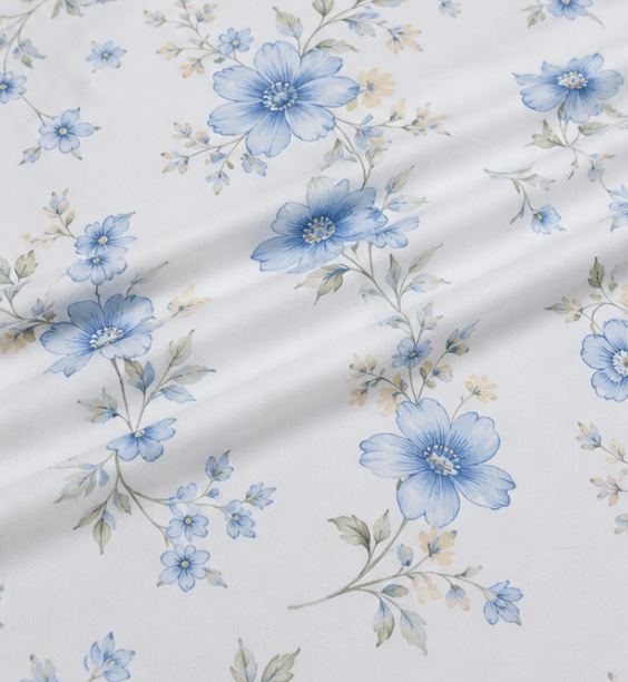 Aarniva Polyester Bedsheet Set | King/Queen | Soft & Breathable | Floral Blue | 4-Piece Set