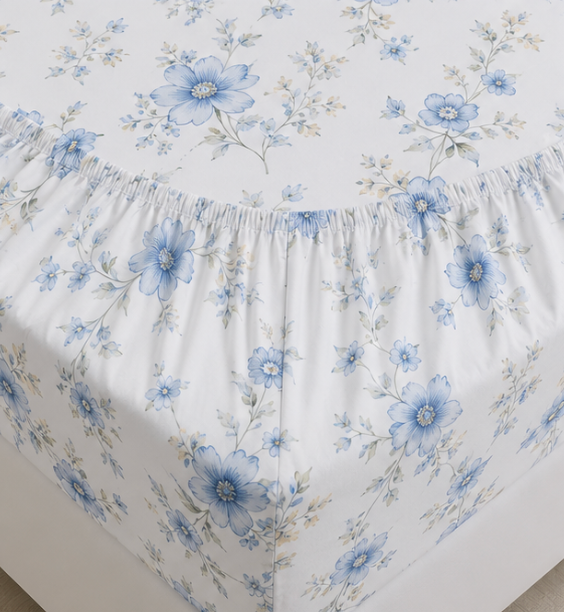 Aarniva Polyester Bedsheet Set | King/Queen | Soft & Breathable | Floral Blue | 4-Piece Set