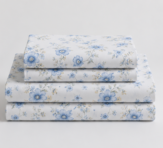 Aarniva Polyester Bedsheet Set | King/Queen | Soft & Breathable | Floral Blue | 4-Piece Set