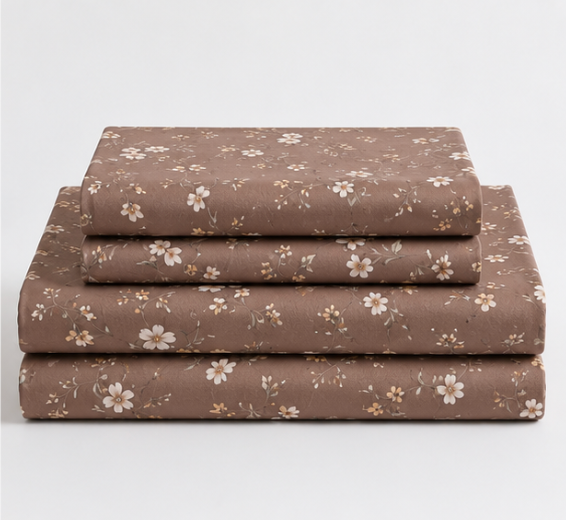 Aarniva Polyester Bedsheet Set | King/Queen | Soft & Breathable | Brown with Flowers | 4-Piece Set