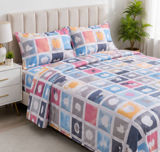 Aarniva Polyester Bedsheet Set | King/Queen | Soft & Breathable | Heart Design | 4-Piece Set