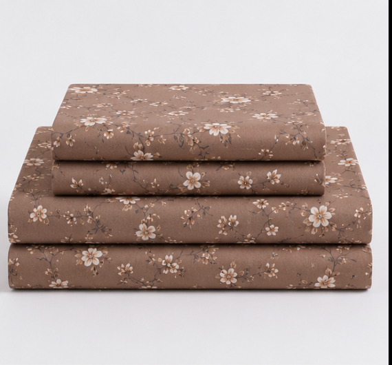 Aarniva Polyester Bedsheet Set | King/Queen | Soft & Breathable | Brown Design | 4-Piece Set