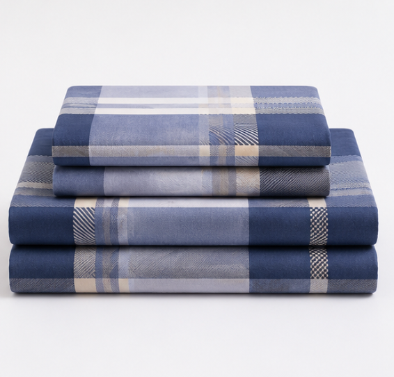 Aarniva Polyester Bedsheet Set | King/Queen | Soft & Breathable | Blue square Design | 4-Piece Set