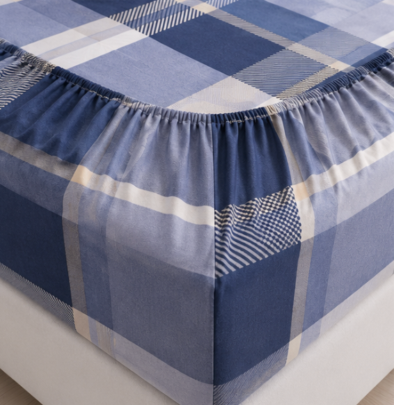 Aarniva Polyester Bedsheet Set | King/Queen | Soft & Breathable | Blue square Design | 4-Piece Set