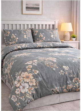 Aarniva Breathable Polyester Comforter Set | King/Queen | 250 GSM | Ultra-Soft & Cozy | Grey White Floral Design | 5-Piece Set